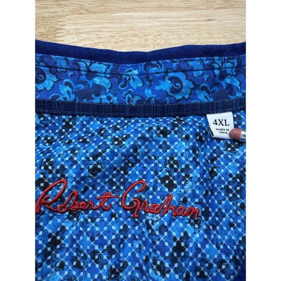 Robert Graham Long Sleeve Button Up Shirt Royal Blue Geometric Flip Cuff 4XL - Picture 3 of 5